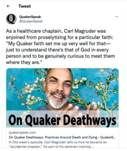 Twitter Quaker Speak - Screenshot of Quaker Deathways tweet