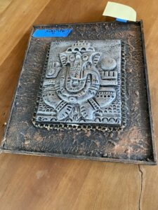 Vintage Carved & Painted Plaque from India (purchased circa 1985) 10.5” wide x 12.5” high"